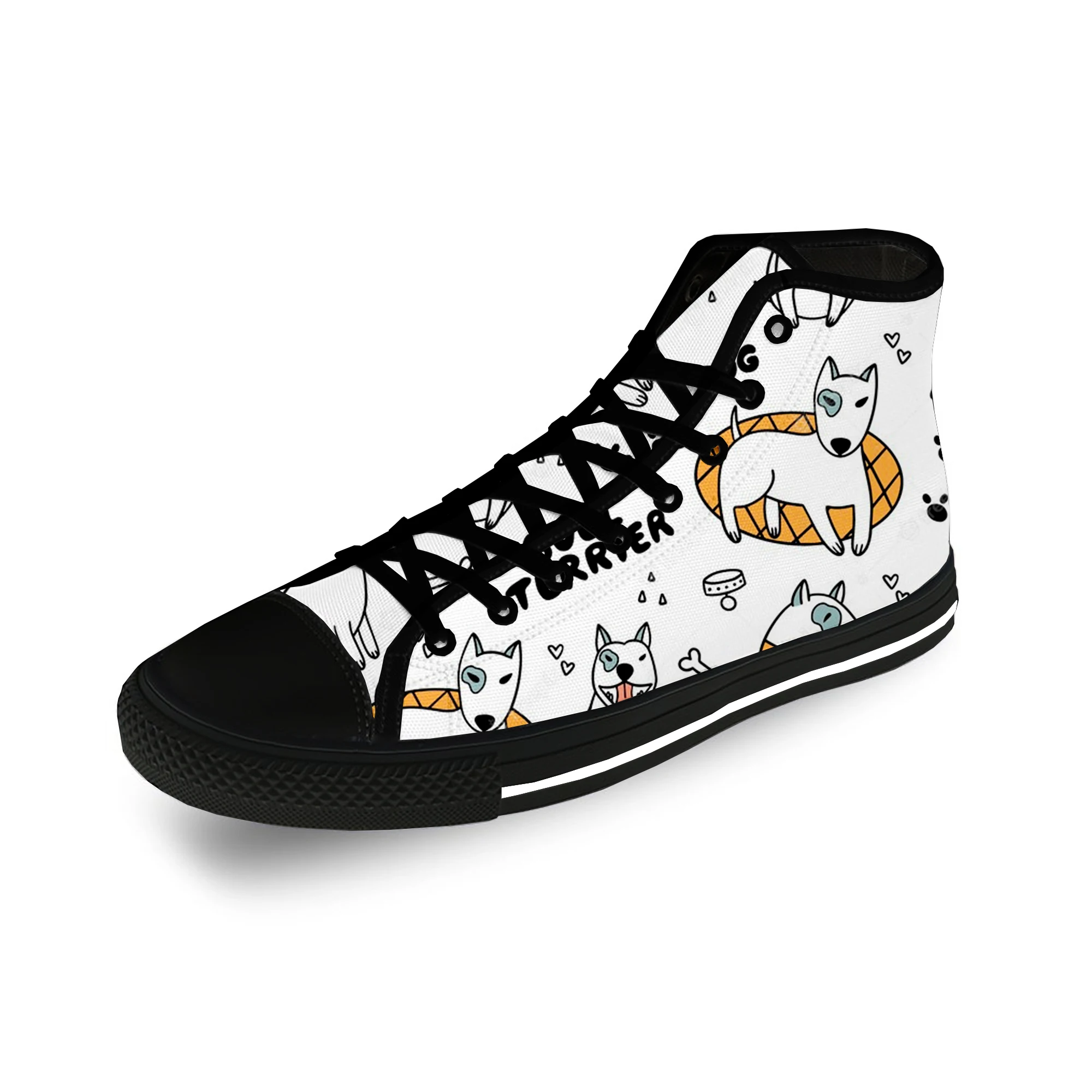 Animal Bull Terrier Cartoon Dog Casual Cloth Fashion 3D Print High Top Canvas Shoes Men Women Lightweight Breathable Sneakers