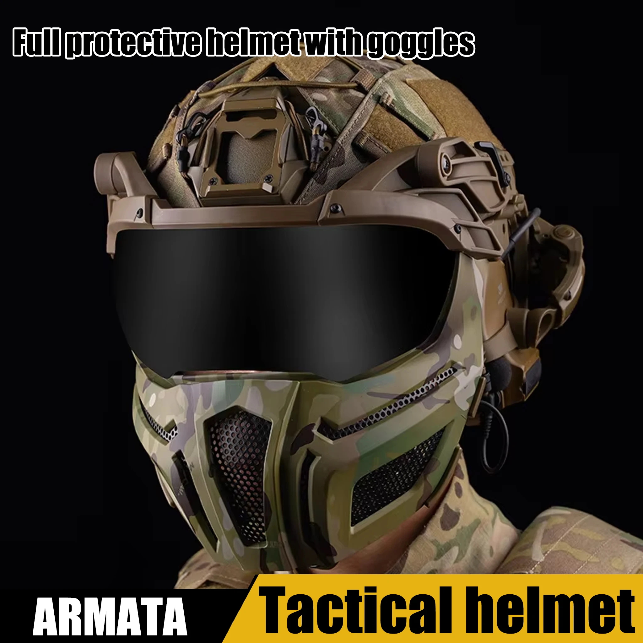 

ARMATA Full Protection Tactical Helmet with Anti-Fog Goggles | Camouflage Military Replica for Airsoft CS Film Television Enthus