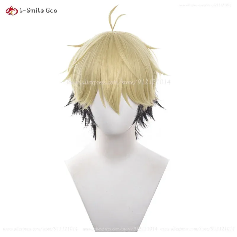 Парик для косплея Felix, 35 см, короткие золотисто-черные парики, косплей, аниме, парики для косплея, термостойкие синтетические волосы, Хэллоуин + шапочка для парика
