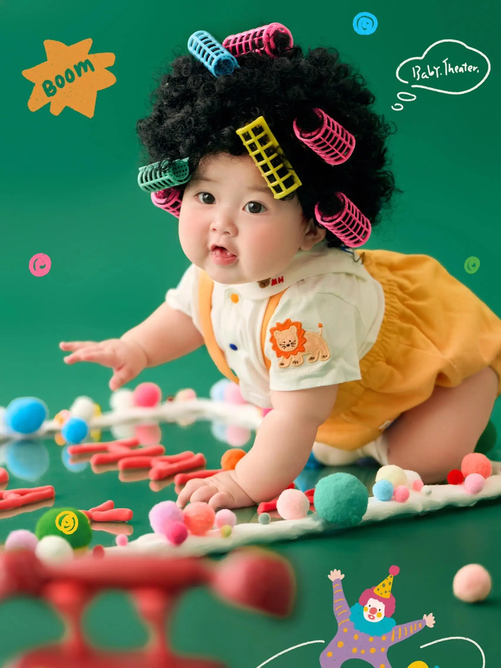 Childrens photography clothing hair perm wig set babys hundred day photo weekly photo photography clothing props 아기 코스프레