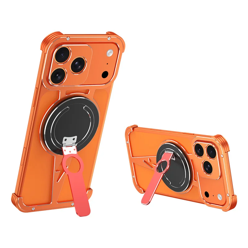 

Metal Magsafe Magnetic Bracket Phone Case For iPhone 17 ProMax 17Pro 17 Air Aluminum Alloy Rimless Lens Protect Shockproof Cover
