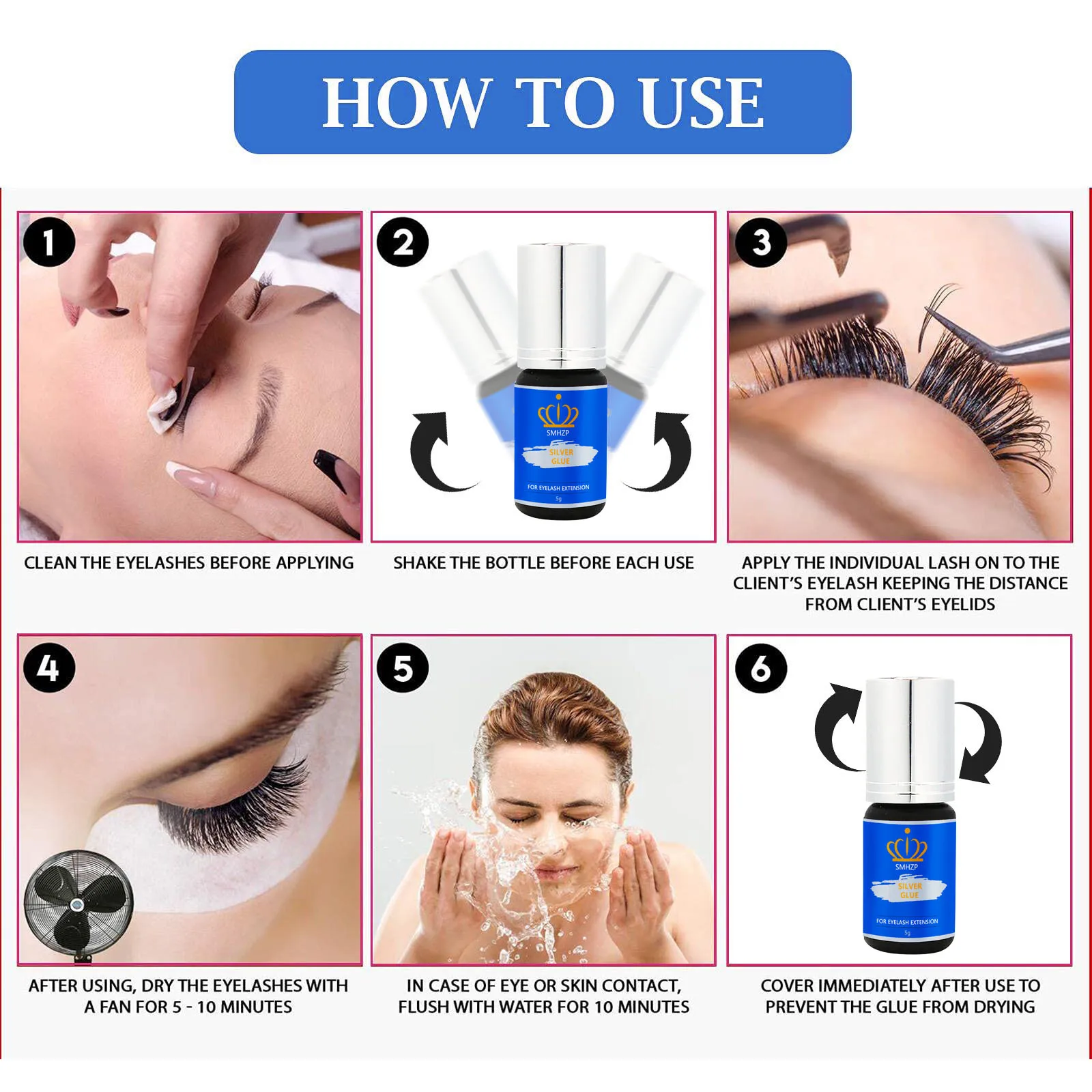 Korea Eyelash Extension 0.5s Fast Drying Time Eyelash SMHZP Silver Star Glue With Eyelash Extension