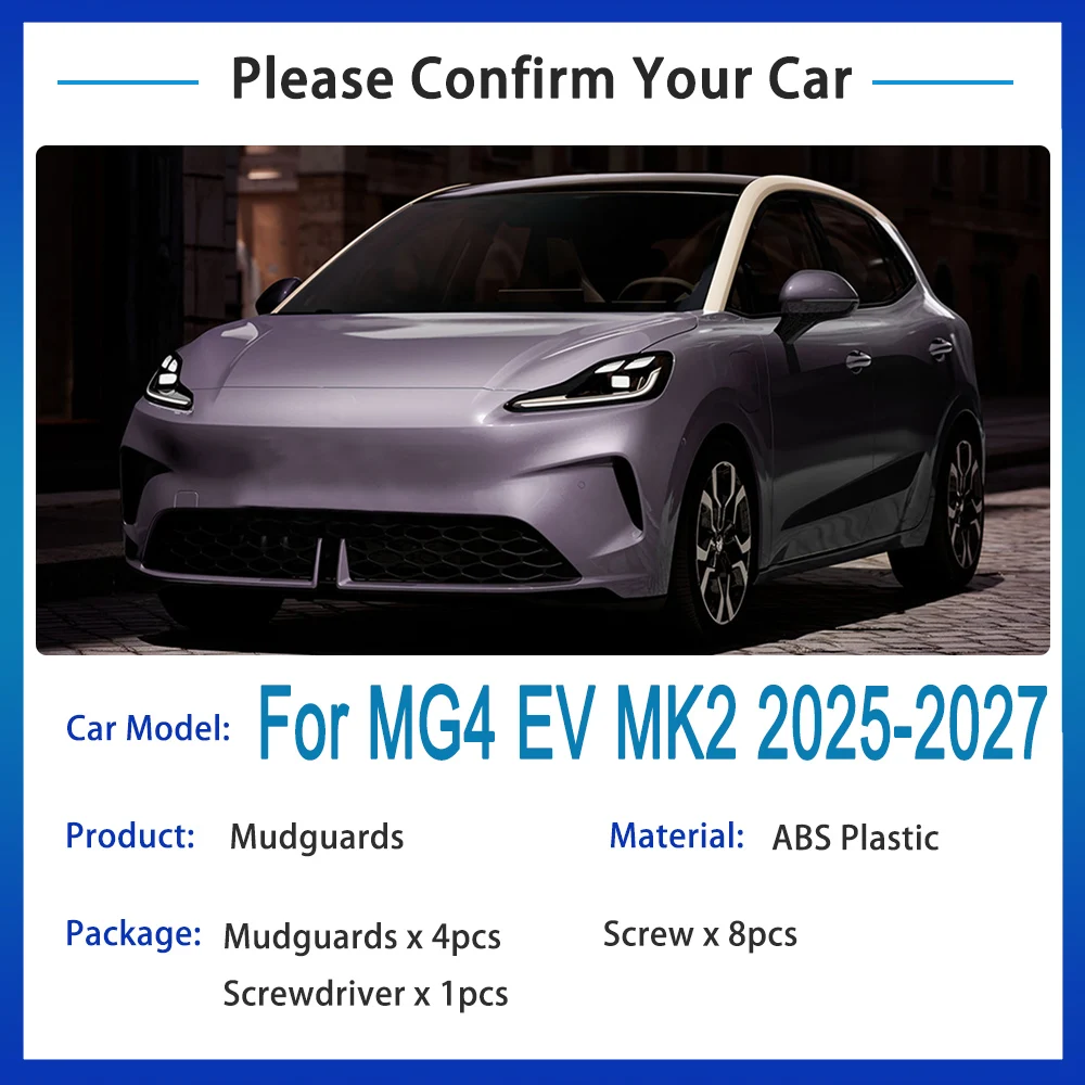 

For MG4 EV Accessories MK2 2025 2026 2027 4PCS Fenders Mudguards Car Mud Flaps Splash Guards Mudflaps Front Rear wheel Fender