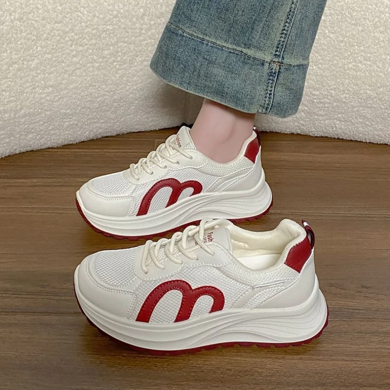 

2026 New Spring Summer Women Girls Sneakers Korean Style Mesh Breathable Casual White Dad Shoes