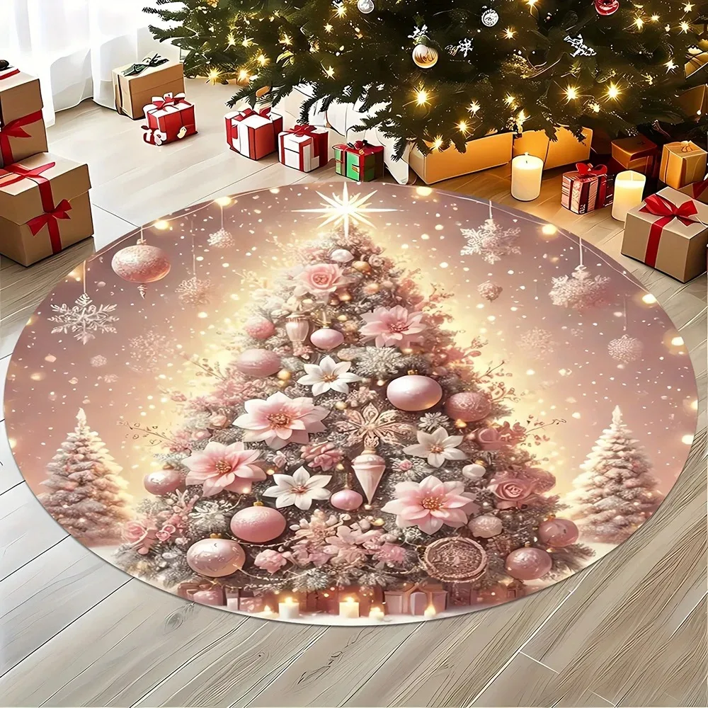 سجادة مستديرة لعيد الميلاد لتزيين منزلك مع شجرة عيد الميلاد السحرية وتصاميم سانتا كلوز سجادة غرفة النوم لديكور المنزل للعام الجديد #3