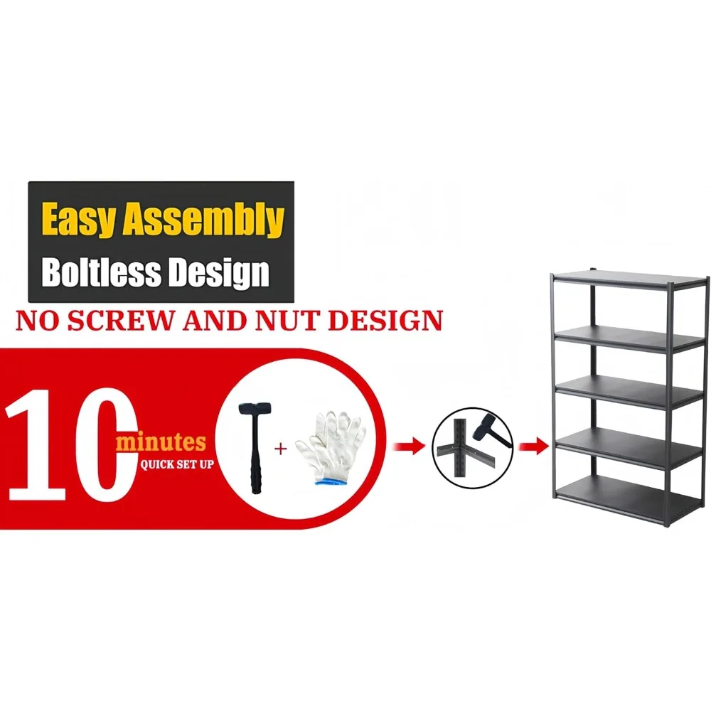 Rak Penyimpanan Logam 5 Tingkat Heavy Duty, Perakitan Mudah, Rak yang Dapat Disesuaikan untuk Penggunaan di Rumah, Garasi, Dapur