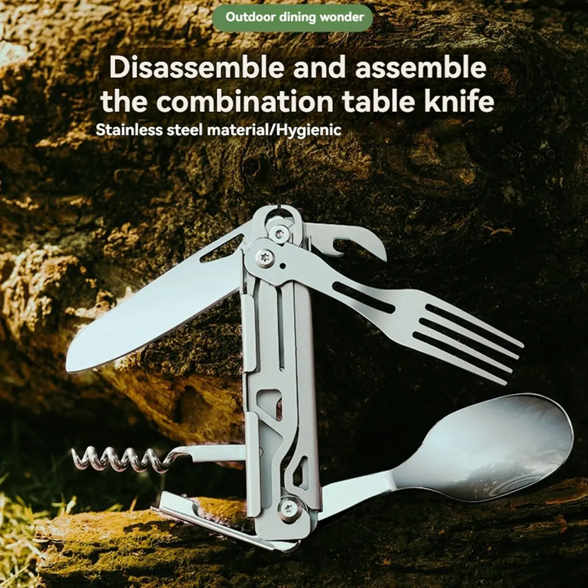 

【ФИТИНГ!】Портативный набор столовых приборов для кемпинга, многофункциональная складная посуда для кемпинга, нож, вилка, ложка, открывалка для консервных банок, уличное оборудование