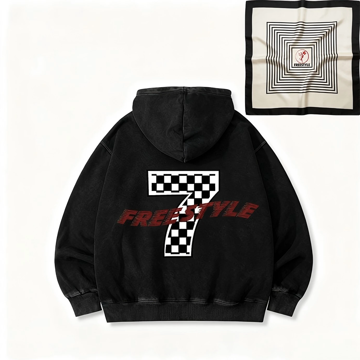 カスタムヴィンテージウォッシュドフーディー | 大学風のパターン | 無料のスカーフ | ユニセックス | 純綿 | レタープリント | 日常着