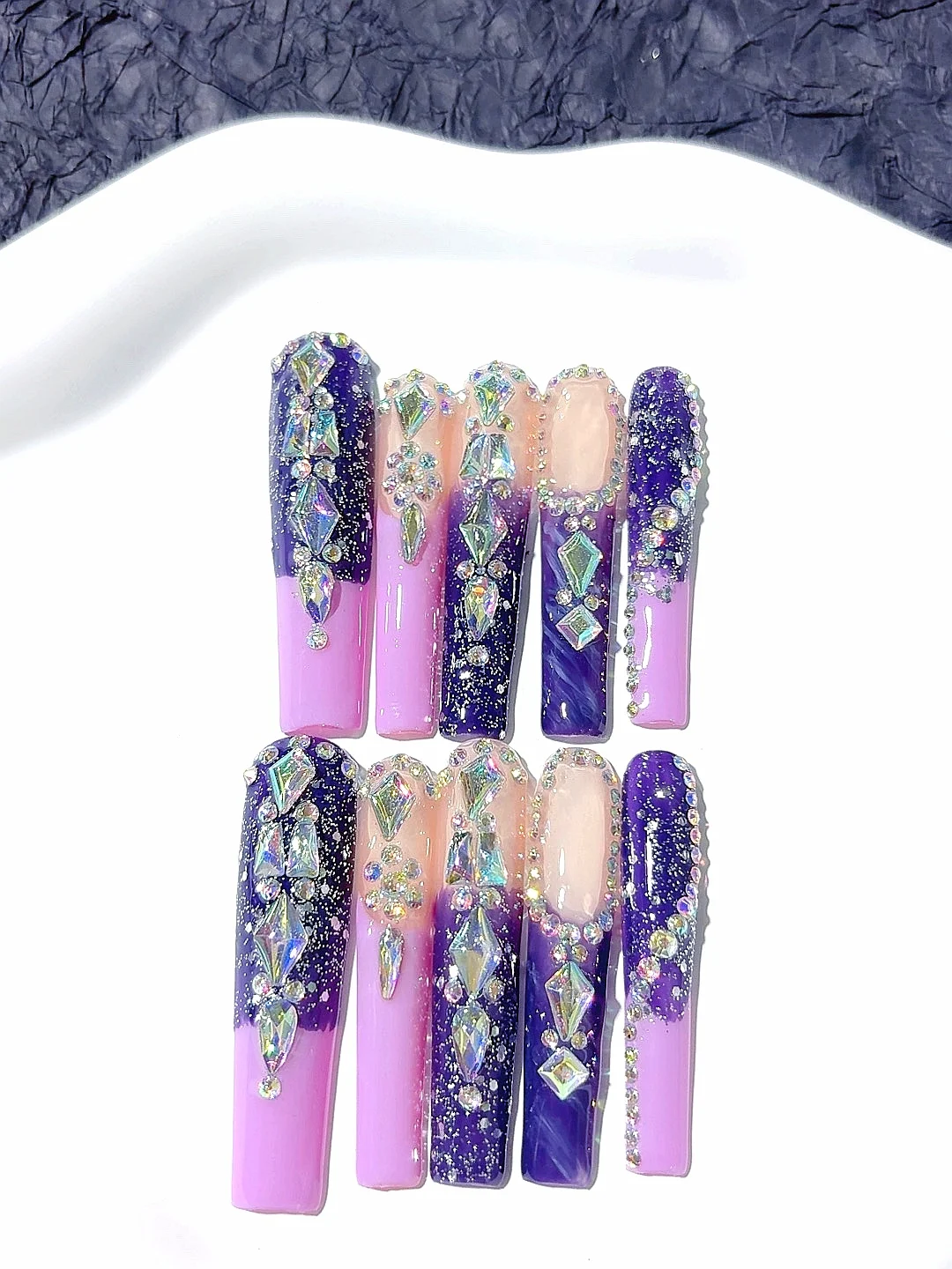5cm 퍼플 스파클링 라인스톤 라이트 럭셔리 패션 네일아트 (M029)