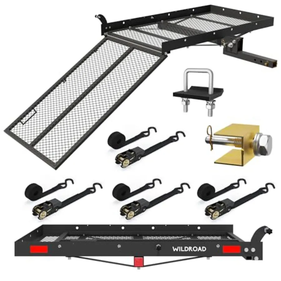 

Folding Hitch Cargo Carrier with Ramp 50x29x4 500 LBS Steel Wheelchair and Mobility Scooter Carrier for 2 Receiver w/ Stabilizer