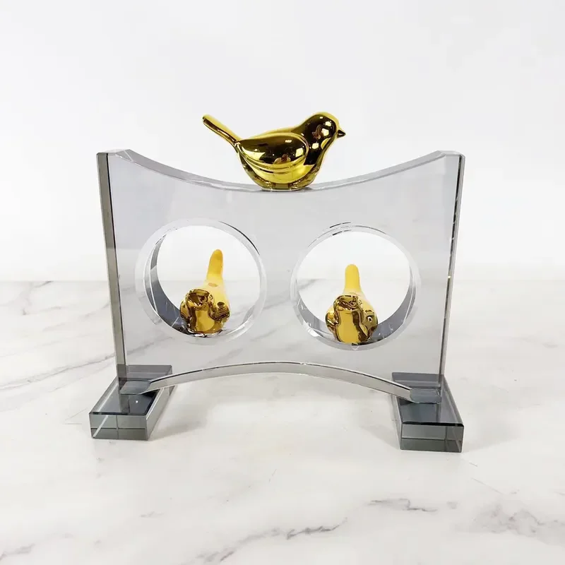 Modern Geometric Crystal Glass Bird Figurine European Style Desktop Ornament Home Office Soft Decoration Model for Living
