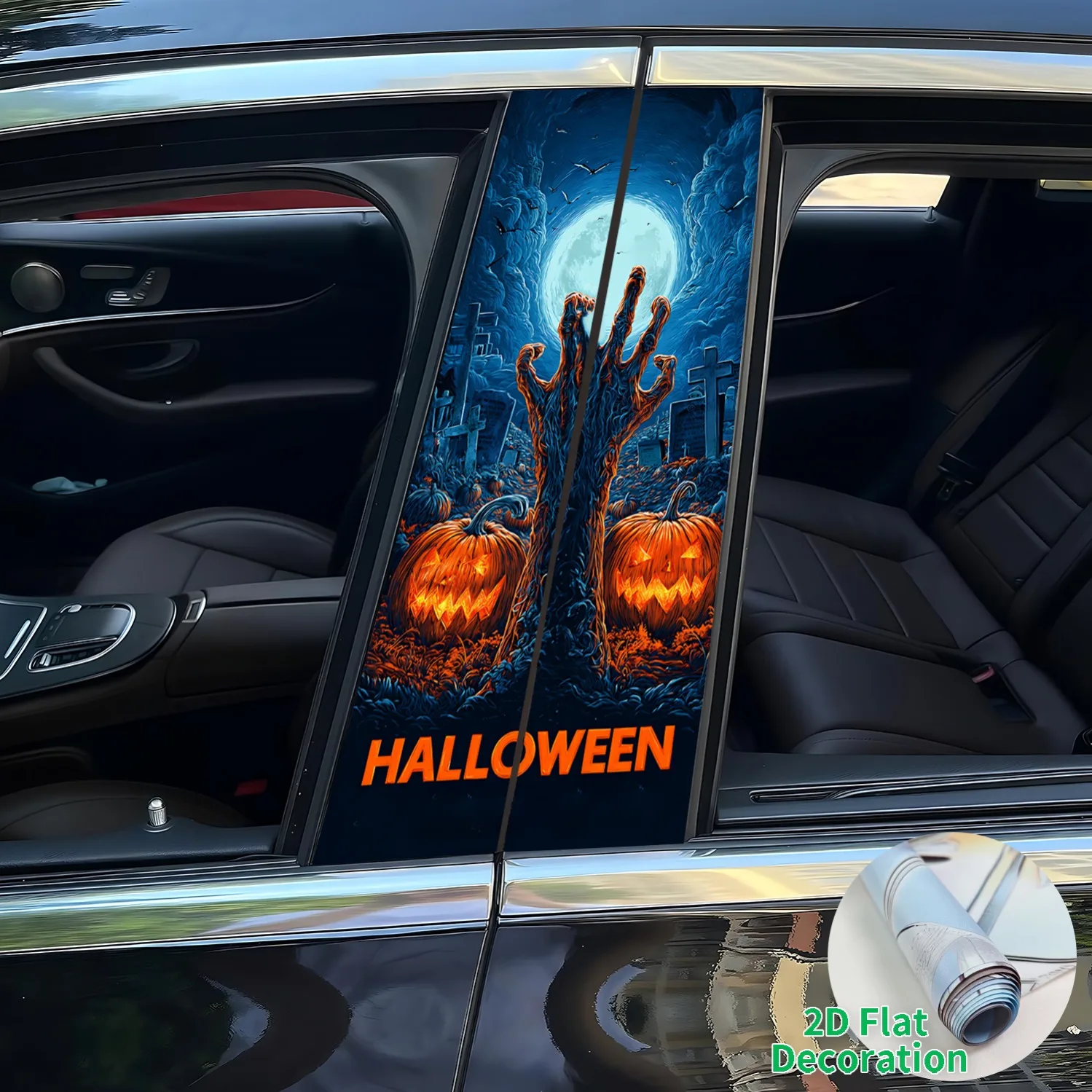 

2D plane, 2D plane decorative car B-pillar sticker, pumpkin, hand, moon pattern decorative door modified scratch-proof