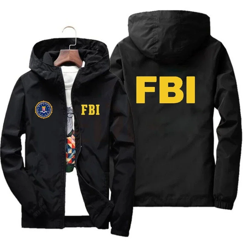 

2025 Spring and Autumn men's FBI printed brand hooded Sweatshirt High quality jacket Windproof waterproof casual jacket