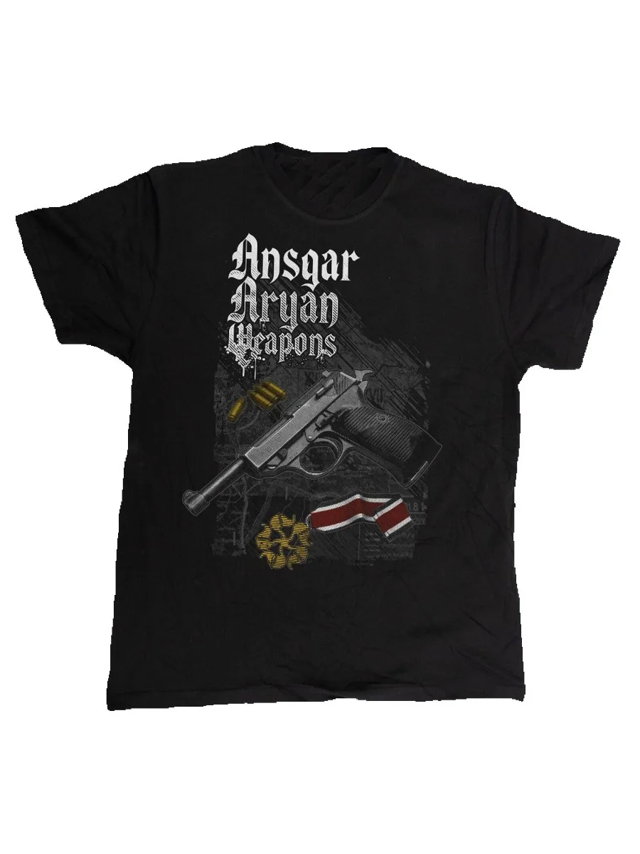 Ansgar Aryan Weapon. WWII German Walter P38 Pistol T-Shirt. Summer Cotton Short Sleeve O-Neck Mens T Shirt New S-3XL