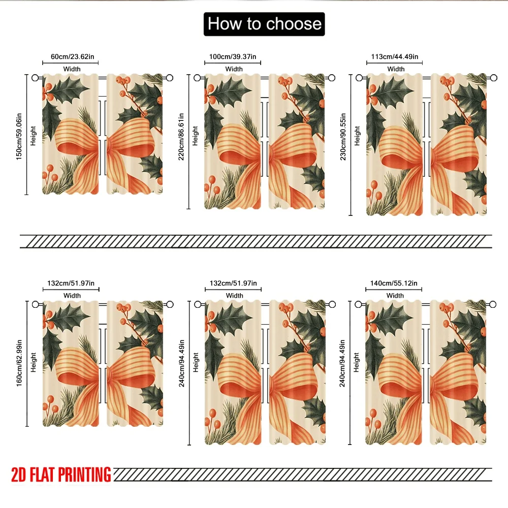 2 قطعة 2D الطباعة المسطحة ستائر عيد الميلاد العصرية عيد الميلاد هولي القوس زخرفة الرقمية المطبوعة البوليستر الستائر عيد ميلاد #3