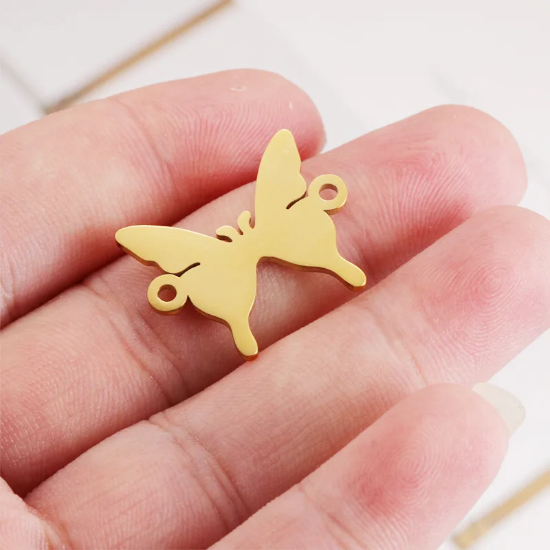 10pcs Stainless Steel Butterfly Insect Round Bow-knot Pendant Charms Connectors For Bracelets Jewelry Making Finding Accessories