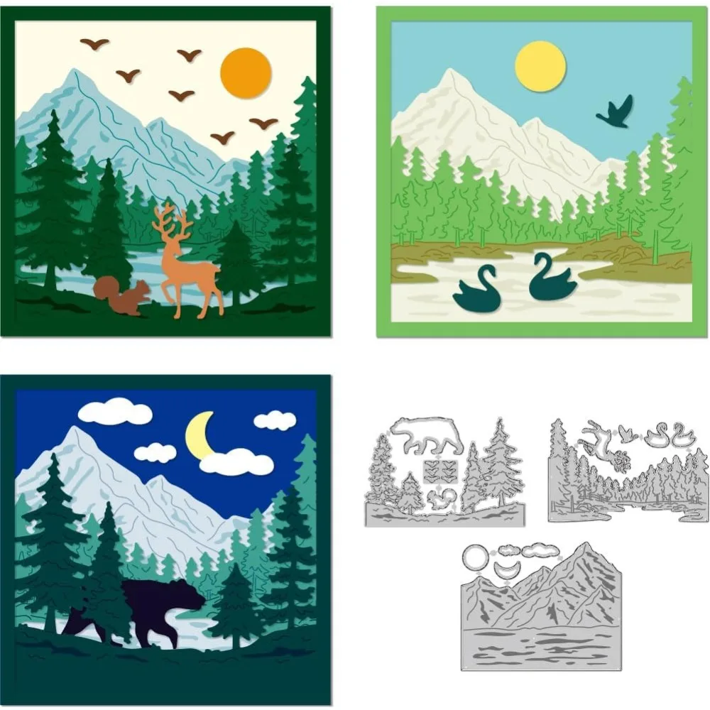 Schneidformen aus Kohlenstoffstahl mit Waldmotiv für DIY-Scrapbooking, Fotoalbum, dekorative Prägung, Papierkarte, Berg