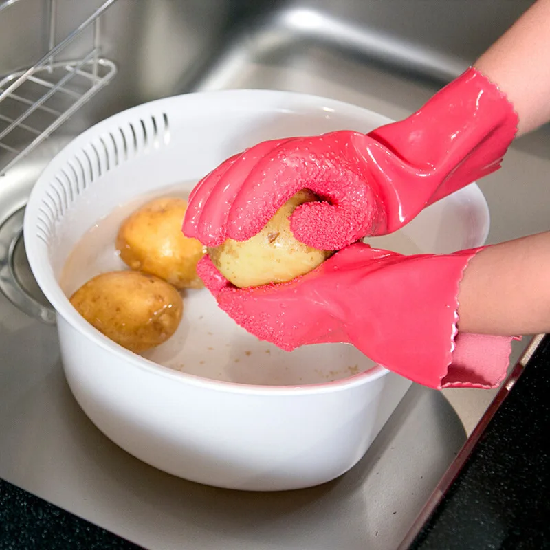 Peeled Potato Gloves Kitchen Vegetables Scraping Fish Scale Cleaning Gloves Non-slip Silicone Gloves Kitchen Tool Accessories