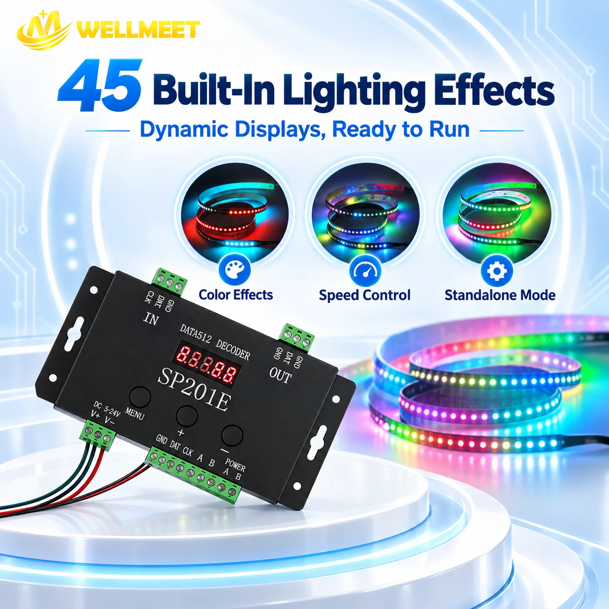 SP201E DMX512 Decoder DMX Converter Controller DC 5-24V DMX512/1990 to SPI Addressable LED 1024 Pixels PWM 5CH Dimming Signal
