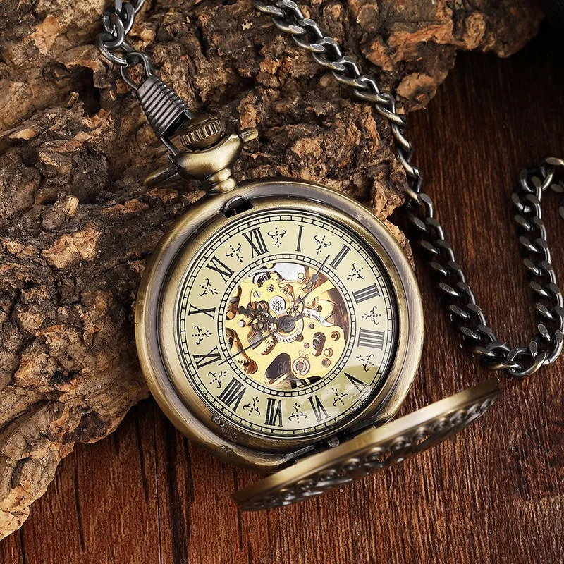 Classic carved Roman hollow automatic mechanical pocket watch flip vintage men's and women's antique gift watches