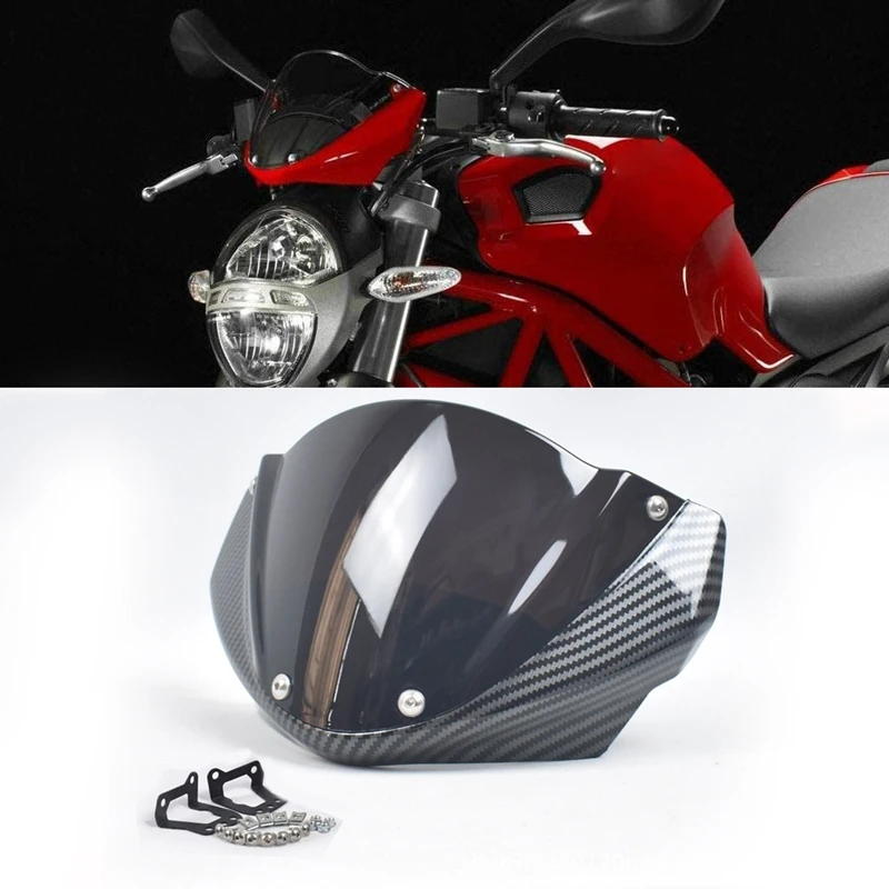 Motorcycle Windshield Head Cover Windshield Fairing For Ducati Monster 696 795 796 M1100, Carbon Fiber