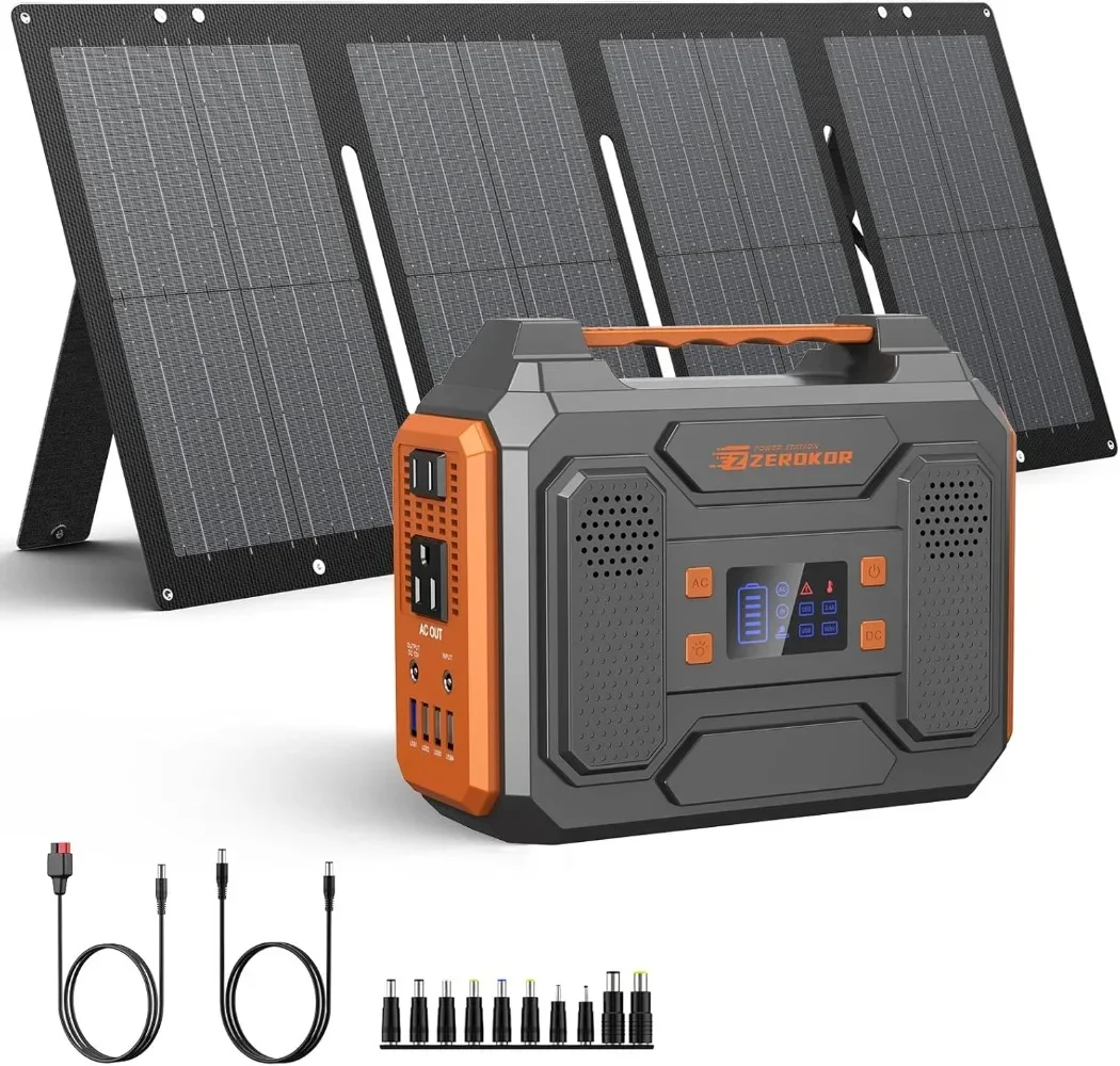 

Portable Solar Generator, 300W with Foldable 60W Solar Panel, 110V Pure Sine Wave, 280Wh Lithium Battery Pack with DC AC Outlet