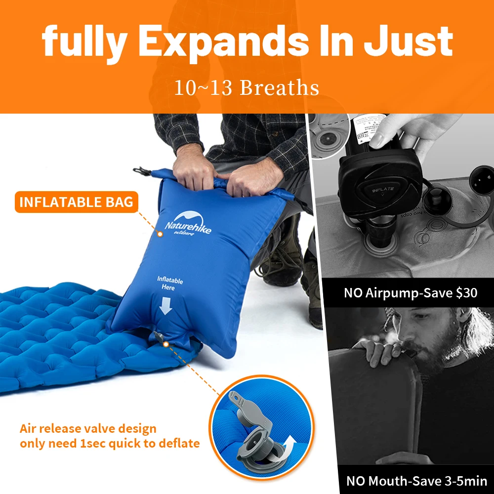 Naturehike Inflatable Mattress Air Cushion Portable Sleeping Mat Damp Proof Waterproof Pad Hiking Camping Ultra-Light Travel Mat