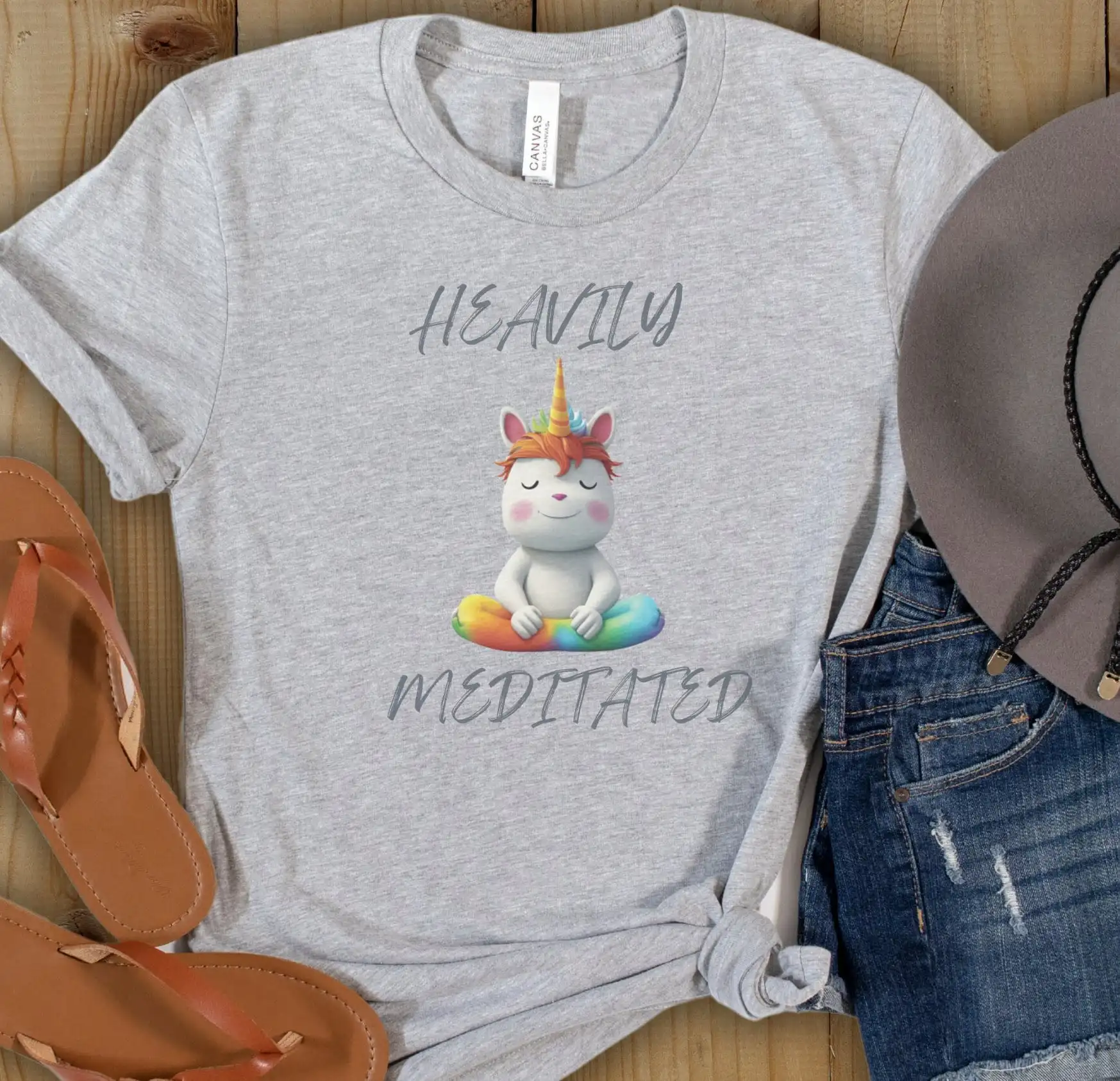 Heavily Meditated  T Shirt Yoga Meditation Cotton Unicorn for