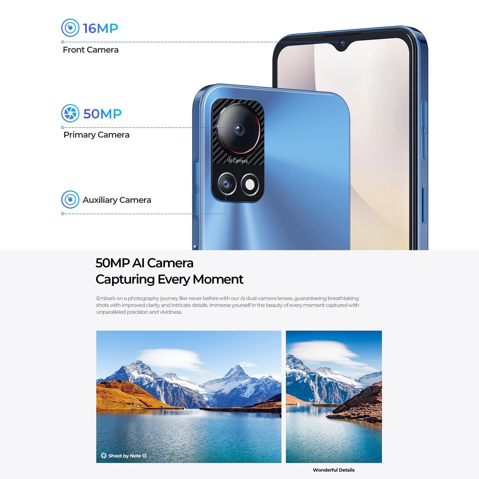 HOTWAV Note 13 Smartphone 4GB+128GB 6.6'' Display Side Fingerprint Identification 50MP Camera 5160mAh 4G Android 13 Cellphone