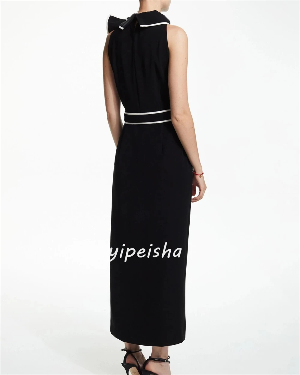 Customized Jersey Ruched A-line High Collar Midi Dresses Evening Dresses Elegant Exquisite High Quality Sexy Sparkle Matching