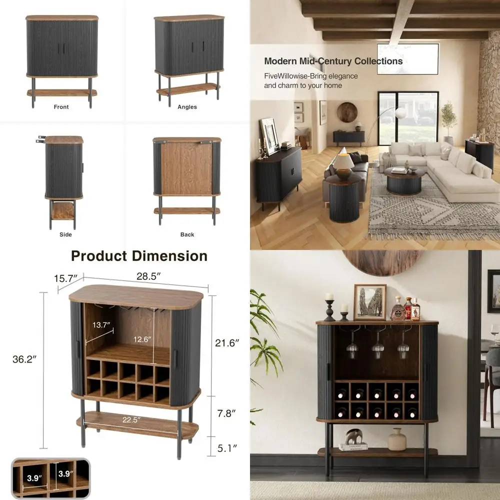 

Coffee Bar Cabinet with Storage, Sliding Door Wine Liquor Cabinet, Glass Holder & Wine Rack for Sideboard, Ideal for Kitchen, Di