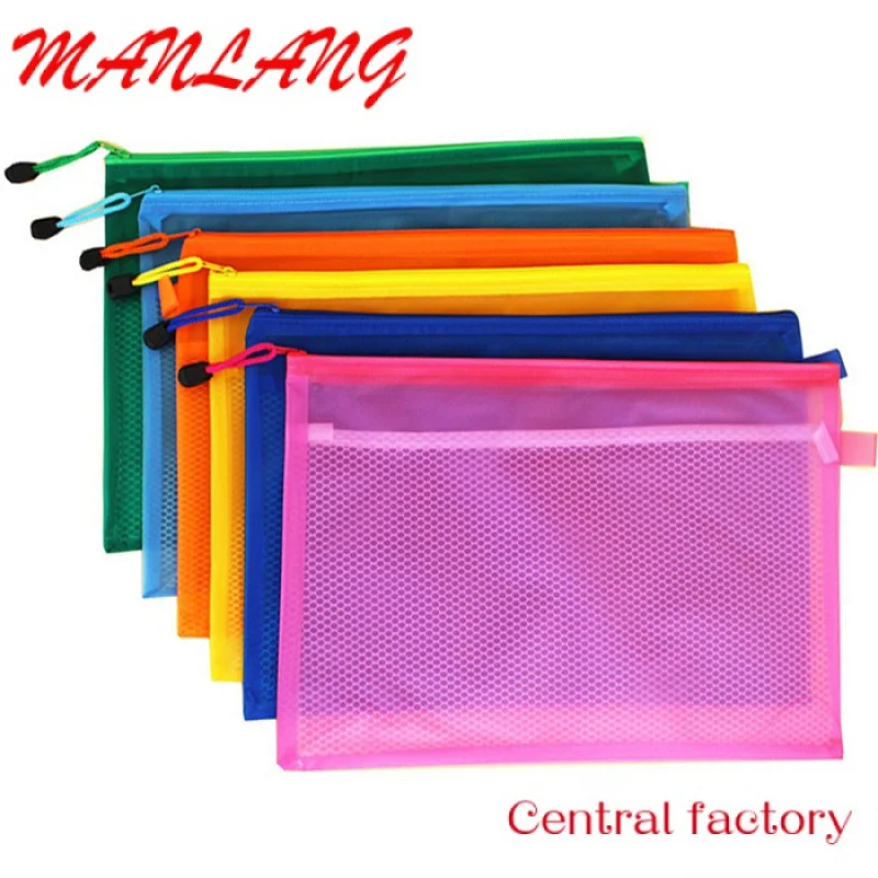 Custom  Paper Files Bag A5 A4 Waterproof Zipper Mesh Document Bag Stationery Storage Folder Pouch for School Office