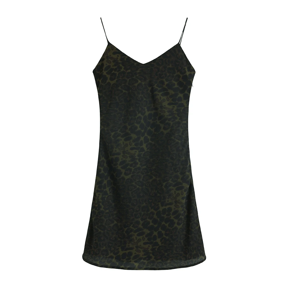Primavera verão 2025 v-ne sexy leopardo impressão strapl feminino dr oulder bared fino ajuste midi comprimento camada base dr