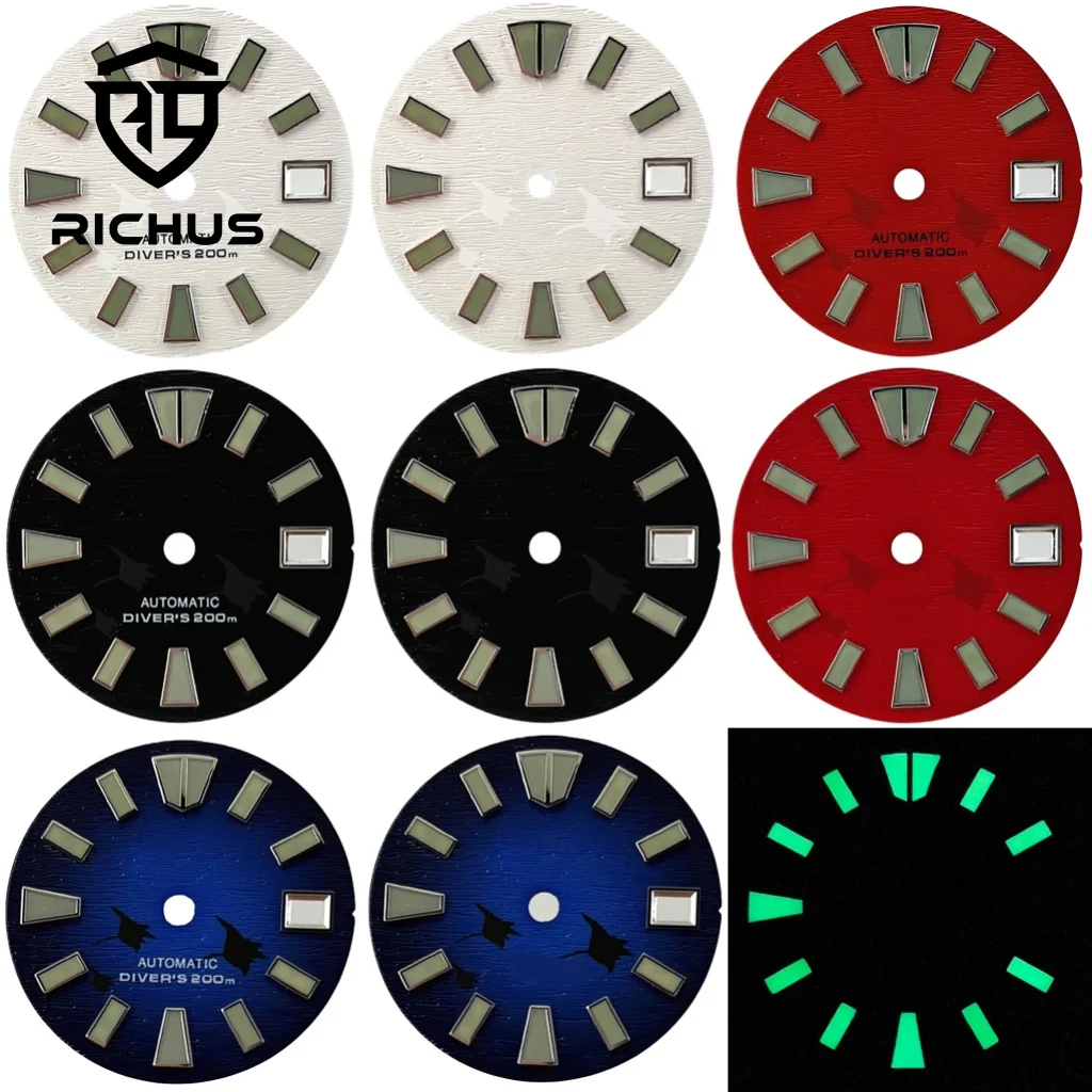 

Циферблат для часов RICHUS 29 мм, стерильный, зеленый, светящийся, подходит для механизмов NH34, NH35, NH36, аксессуары для часов