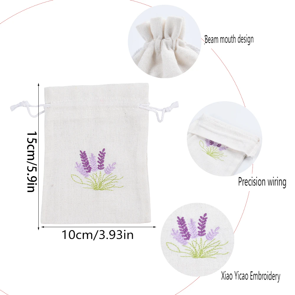 50pcs 10x15 Lavender Embroidered Cotton Linen Drawstring Bag Christmas Wedding Party Candy Bag Jewelry Packaging bag