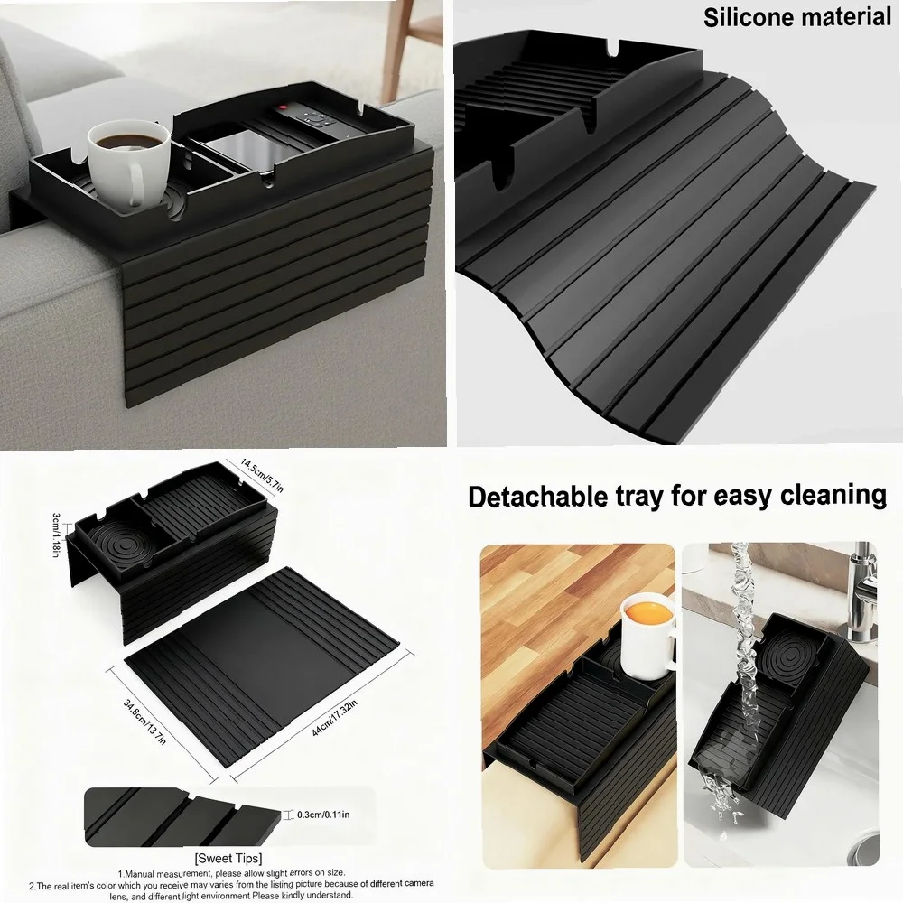 

Couch Cup Holder Tray, Integrated Couch Arm Trays, Silicone Chair Clip on Tray, Armrest Tray for Snacks, Remote and Phones