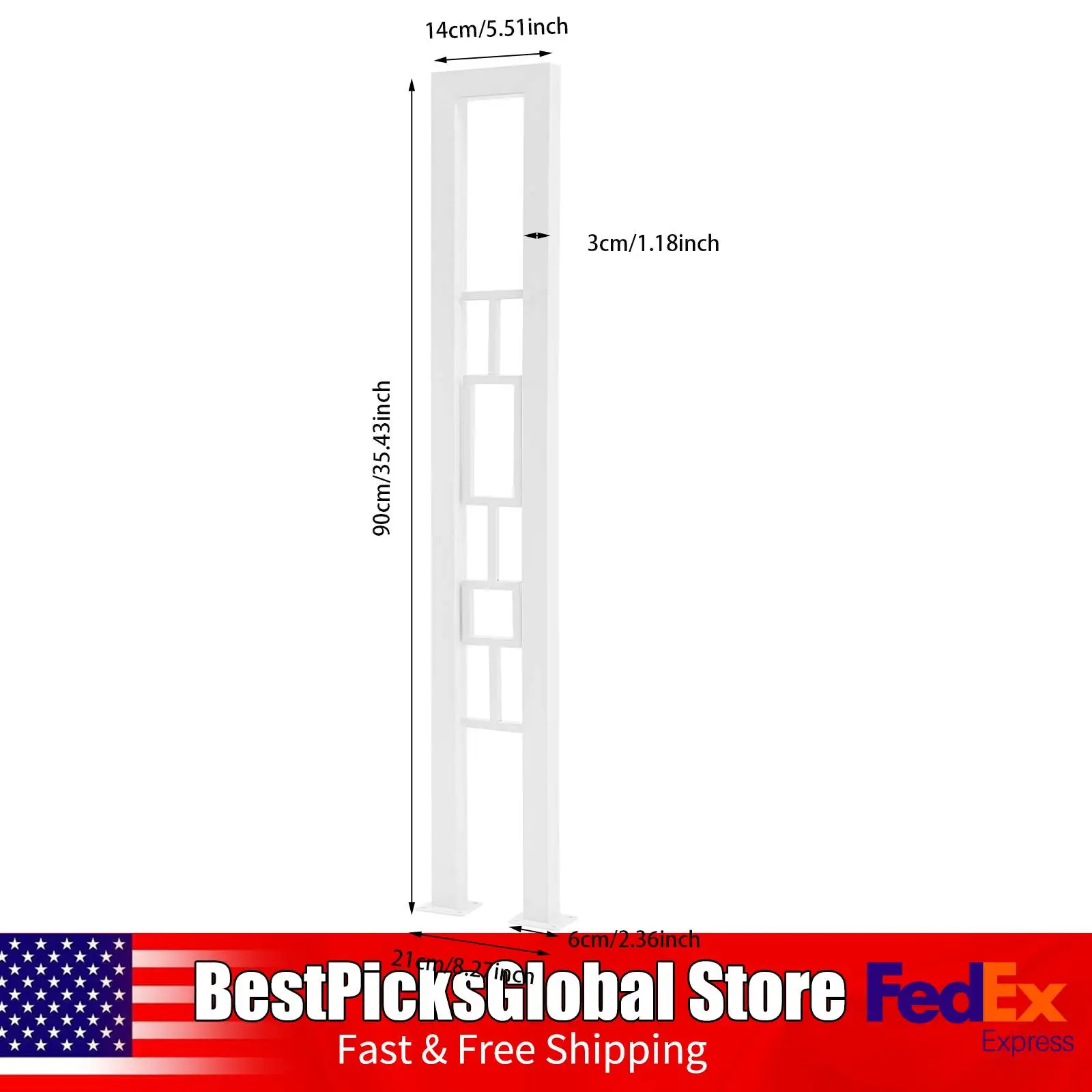 2 قطعة درابزين درج بارتفاع 35.43 بوصة على شكل حرف U، أبيض/أسود، مستطيل + نمط مربع، أقطاب دعم أمان من الحديد المزخرف #6