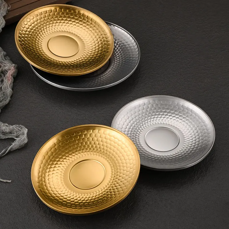 Hammer 304 stainless steel disc Commercial barbecue shop Golden shallow plate Snack dessert cake plate