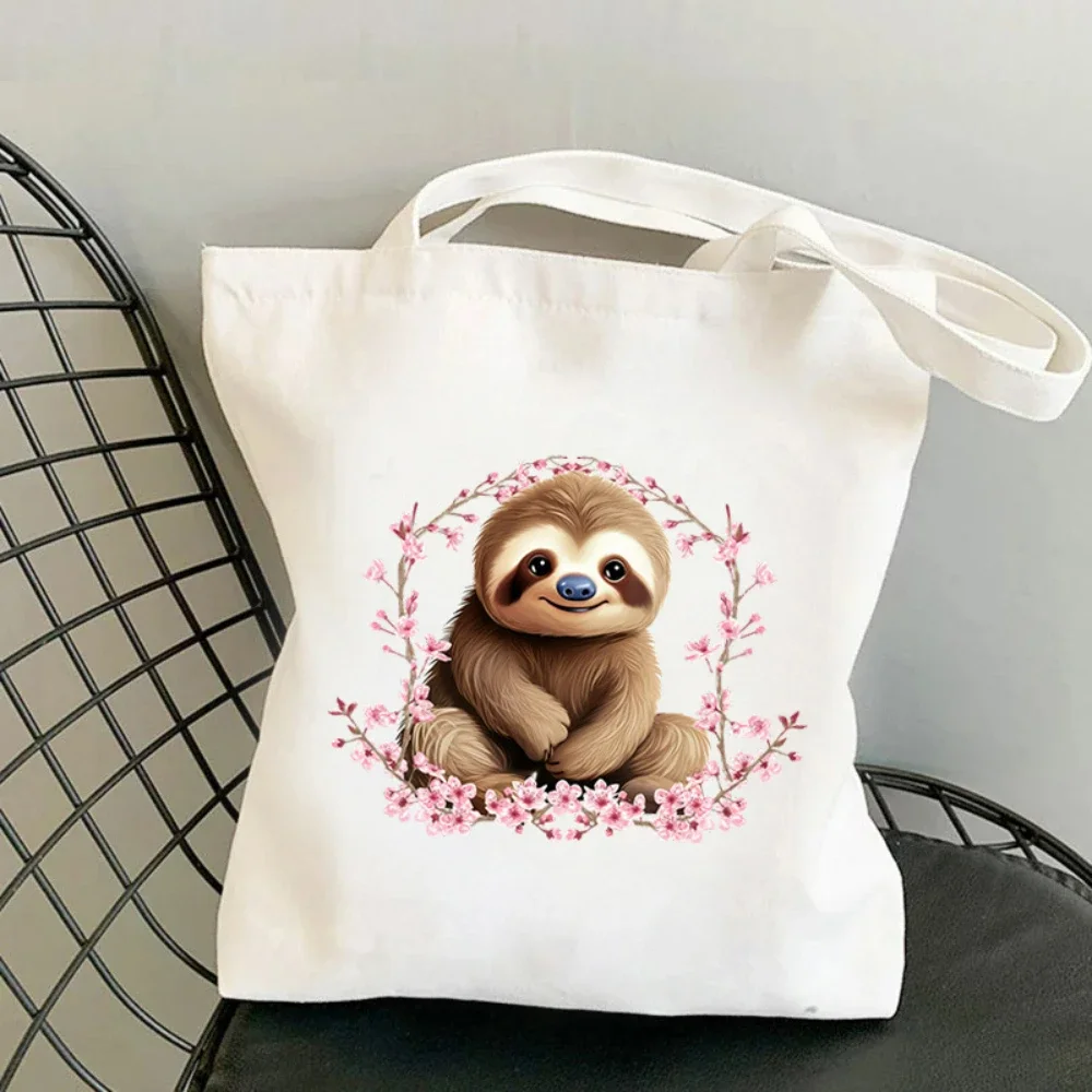 1pc Koala Cherry Blossom Print Canvas Tote Bag Eco Friendly Reusable Spacious Bag for School Travel Yoga Tote Bag Daily Use view 3