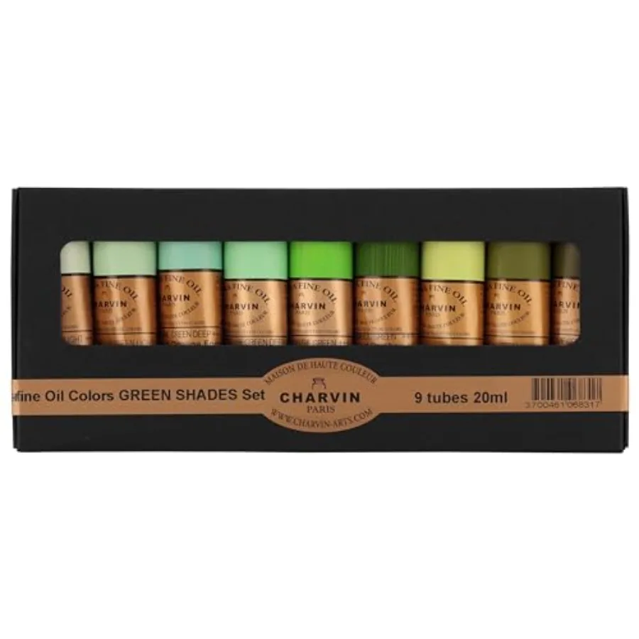 

Extra Fine Professional Oil Paint Set for Artists, Shades of Green - Bonjour Set of 9, 20 ml Tubes, Finely Milled, Non-Yellowin