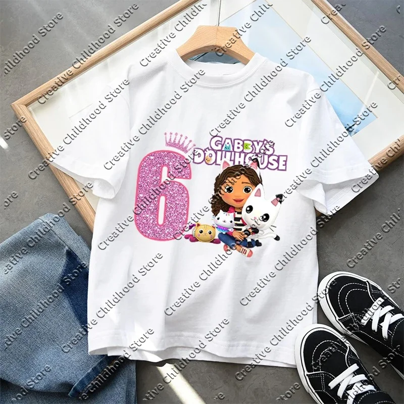 Gabby Dollhouse-Camiseta de algodón para niños, jersey con estampado de números de dibujos animados de Anime, Top holgado de verano, ropa informal, regalos nuevos