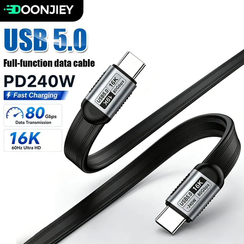 DOONJIEY PD240W USB C Cable USB5.0 Fast Charge 80Gbps 16K 60Hz Type C to Type C Data Transfer Cord For iPhone 17 Pro Max MacBook