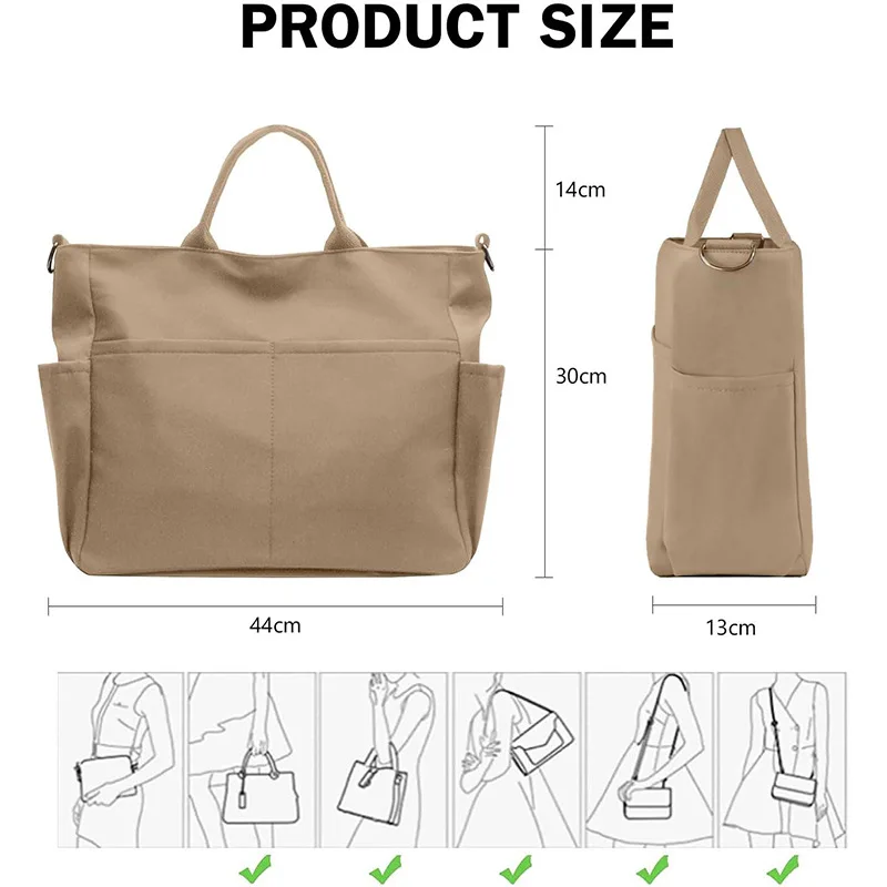 Fashionable Women's Zipper Canvas Handbag, Large Capacity Multifunctional Work School Beach Zipper Shoulder Bag