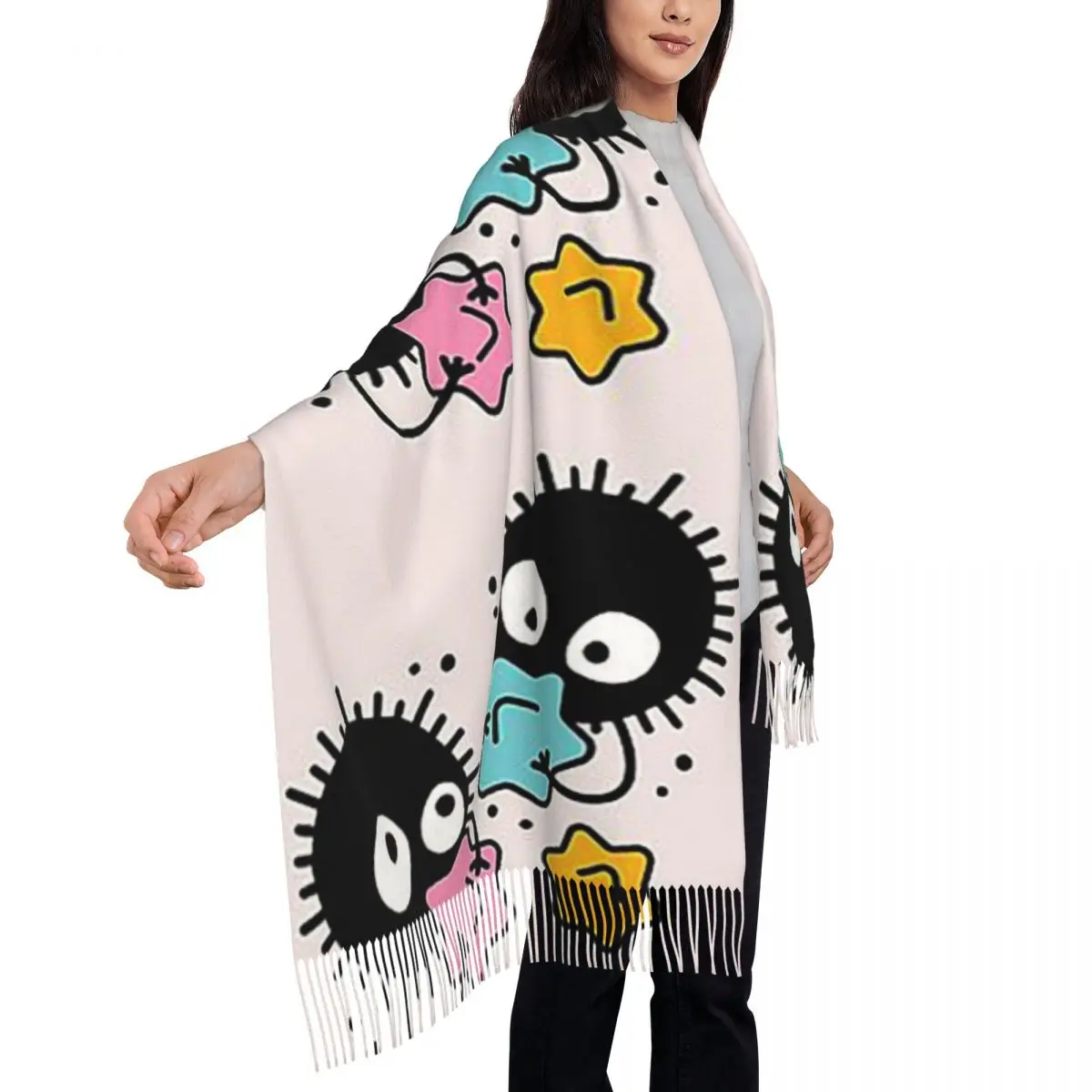Soot Studio Ghibli sciarpa nappa sciarpe donna morbido caldo scialli e impacchi lungo autunno inverno scialle Wrap