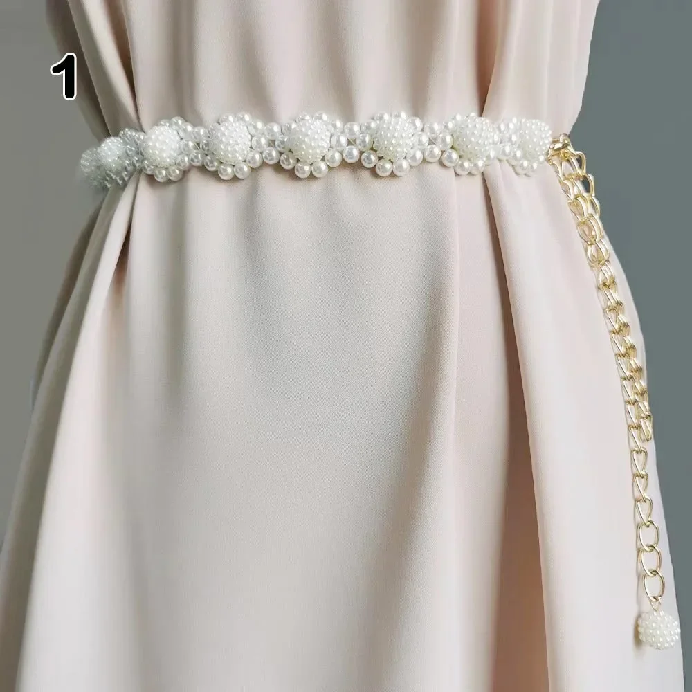 Elegant Imitation Pearl Ball Waist Chain Women Gold Adjustable Pearl Tassel Chain Belt Wedding Party Decor Waist Belt For Dress