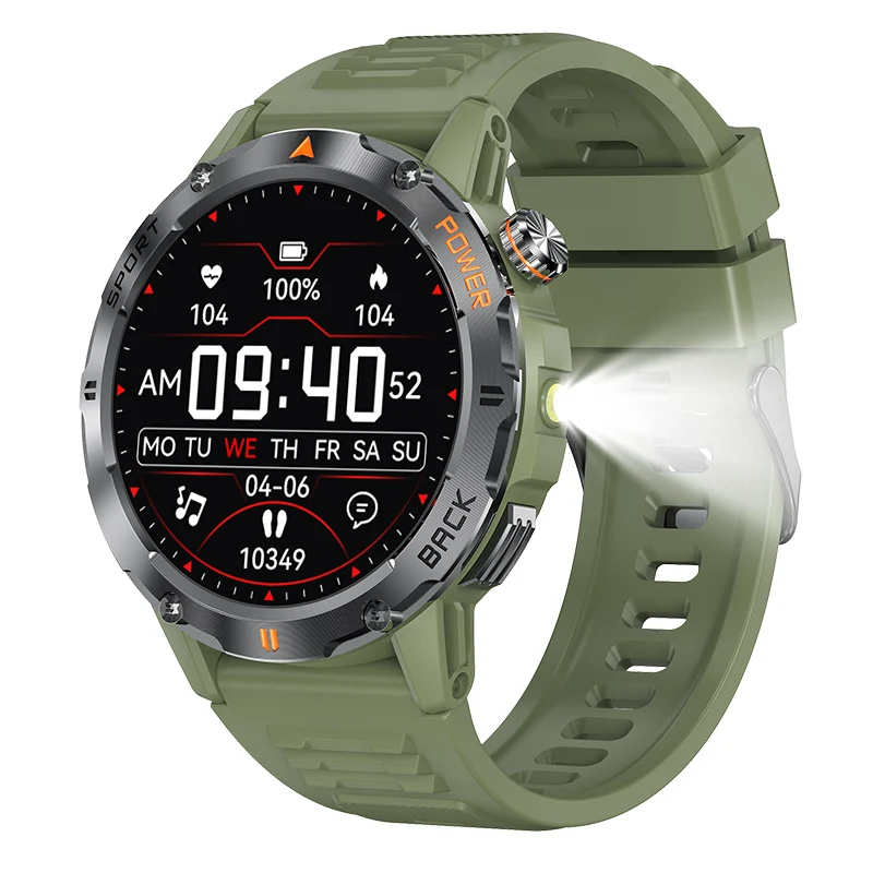 YK06 1.53インチHDスクリーンLEDライトコンパス40日間バッテリーBT通話HR SpO2モニター睡眠追跡マルチスポーツモードIP68スマートウォッチ