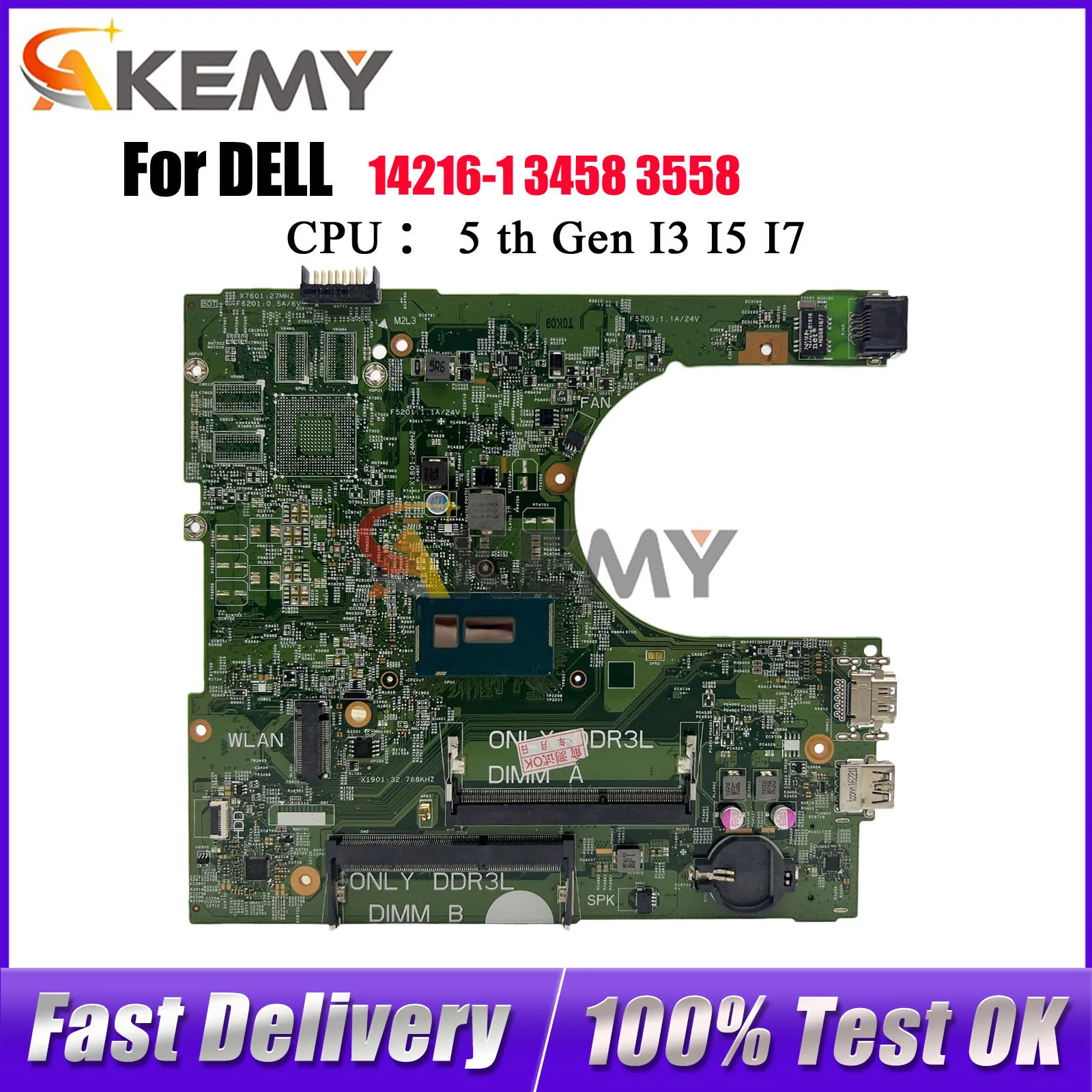 

For DELL Inspiron 15 3458 3558 Laptop Motherboard 14216-1 with i3 i5 i7 CPU CN-0MHDT2 0MY4NH DDR3 Tested OK