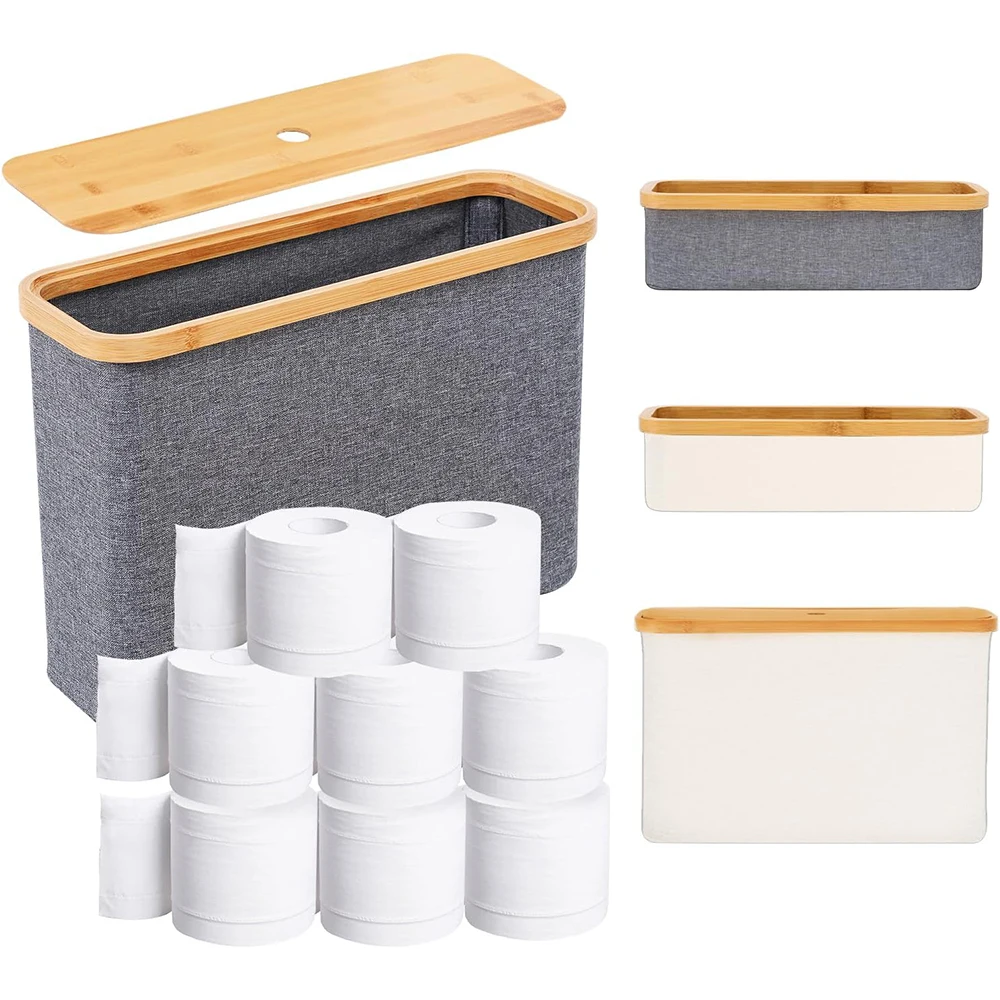 

Корзина для туалетной бумаги для ванной комнаты, складная корзина для хранения туалетной бумаги большой емкости с деревянной крышкой для органайзера для ванной комнаты