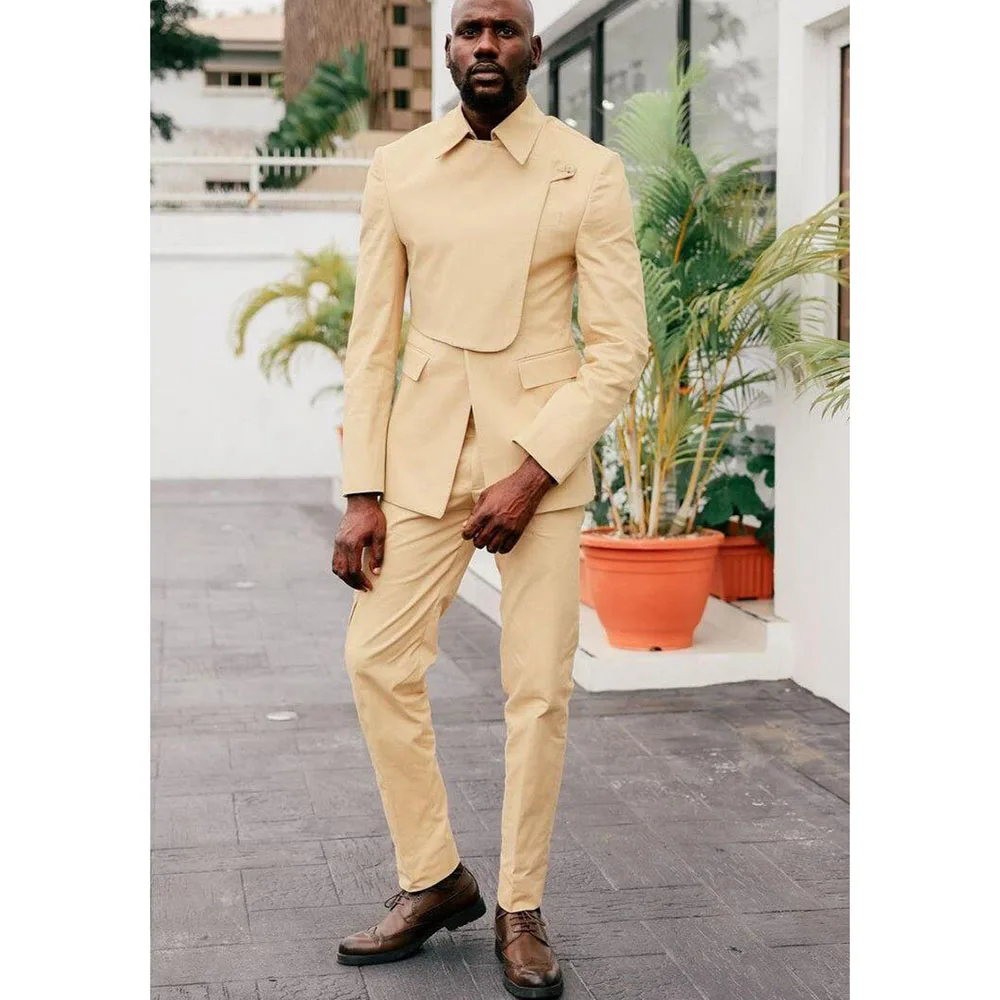 

Elegant Fashion Men Suits Collar 2 Pieces Jacket Pants High Quality Luxury Special Occasion Male Clothing Business Skinny