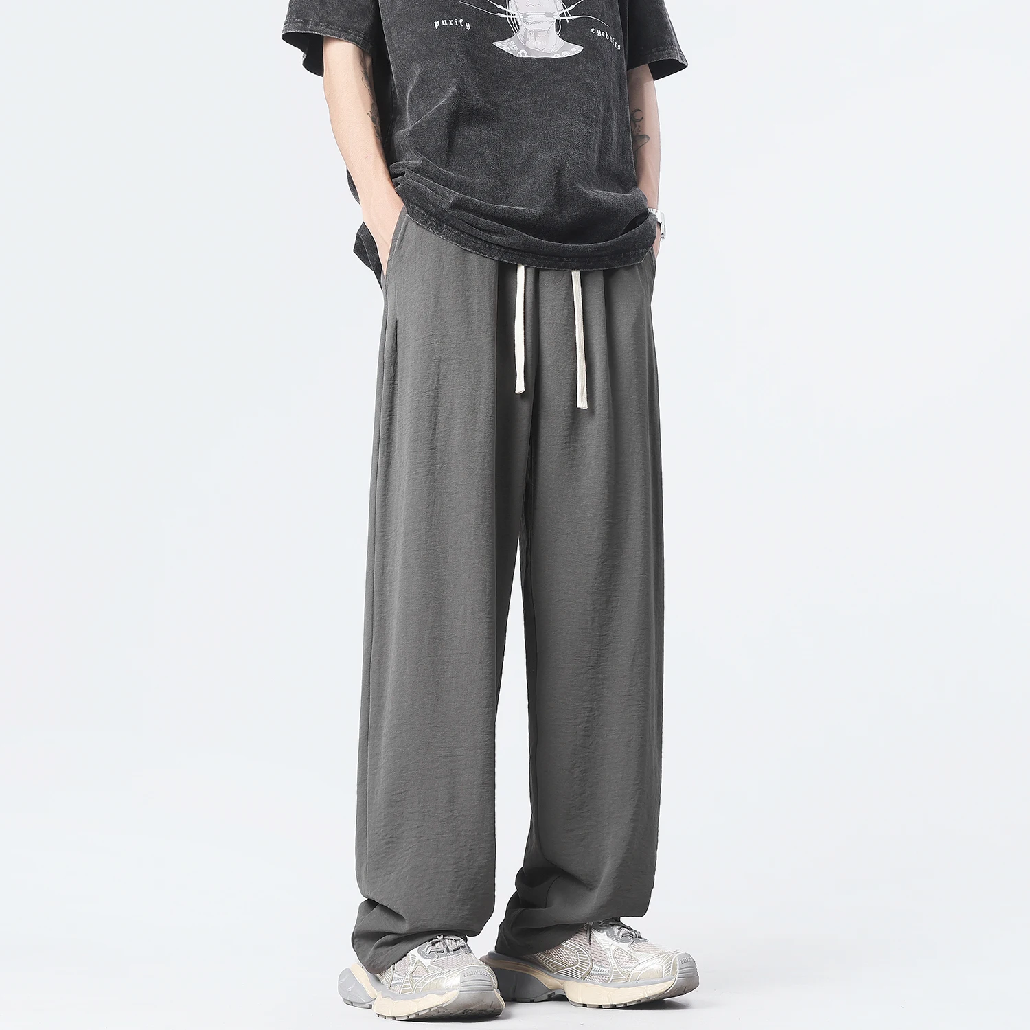 LAPPSTER Summer Thin Smooth Black Baggy Sweatpants Grey Cool Joggers Pants Korean Fashions Sweat Pants Harem Pants Tracksuit